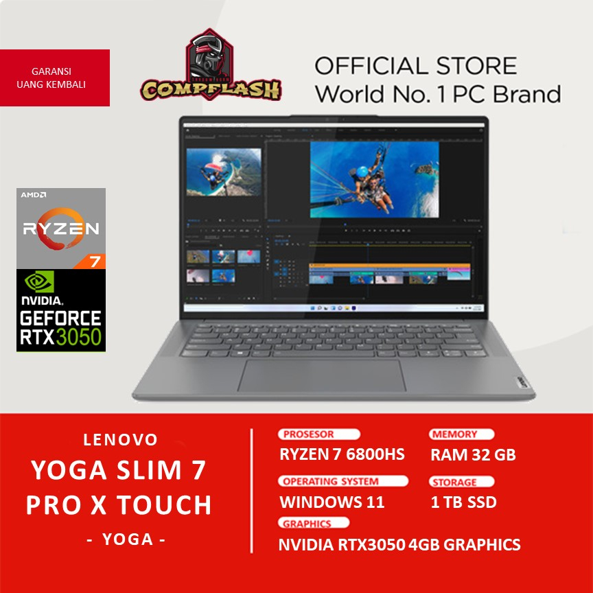 LAPTOP LENOVO YOGA SLIM 7 PRO X 14 3K RYZEN 7 6800HS 32GB 1TBSSD RTX3050 4GB W11+OHS 14.5 IPS 120HZ 100SRGB BACKLIT