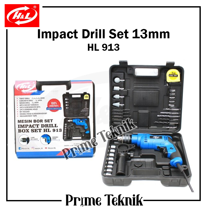Mesin Bor Beton Box Set 13mm H&L HL 913 Impact Drill HL913 13 mm