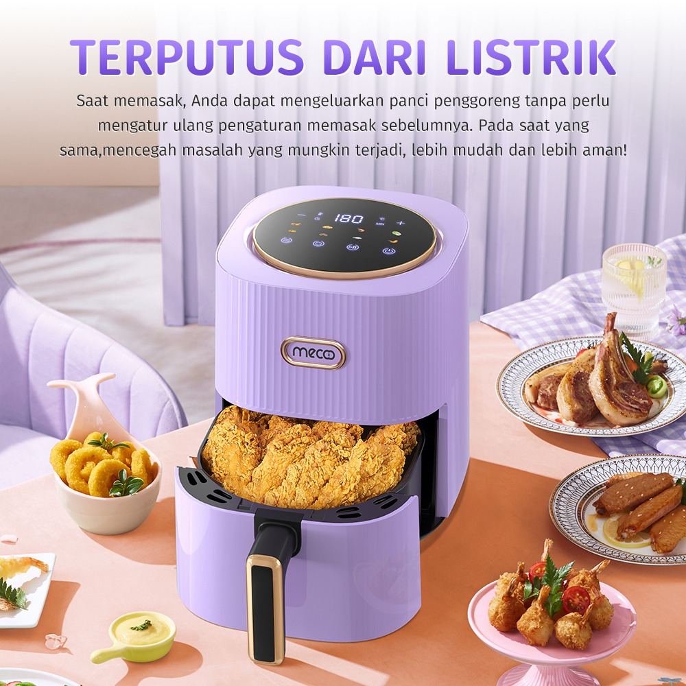 Mecoo Most Aesthetic Air Fryer 650 Low Watt  Air Fryer Digital 5.5 L Lilac Pink NX-07-PRO / NX 07 PRO Hemat Listrik &amp; Anti Jeglek Mesin Penggorengan Tanpa Minyak