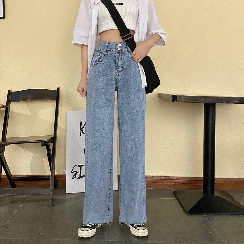 Wanita Korea Style Retro Jeans Loose Celana High Waist