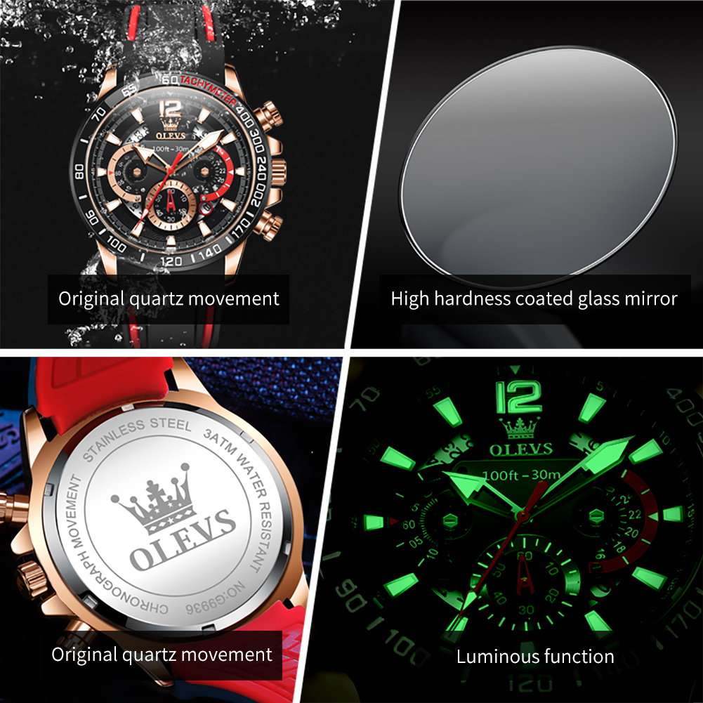 OLEVS Jam Tangan Pria Anti Air Original Terbaru Mewah 2022 Luxury Kulit Tahan Keren Led Watch Men Leather With Date