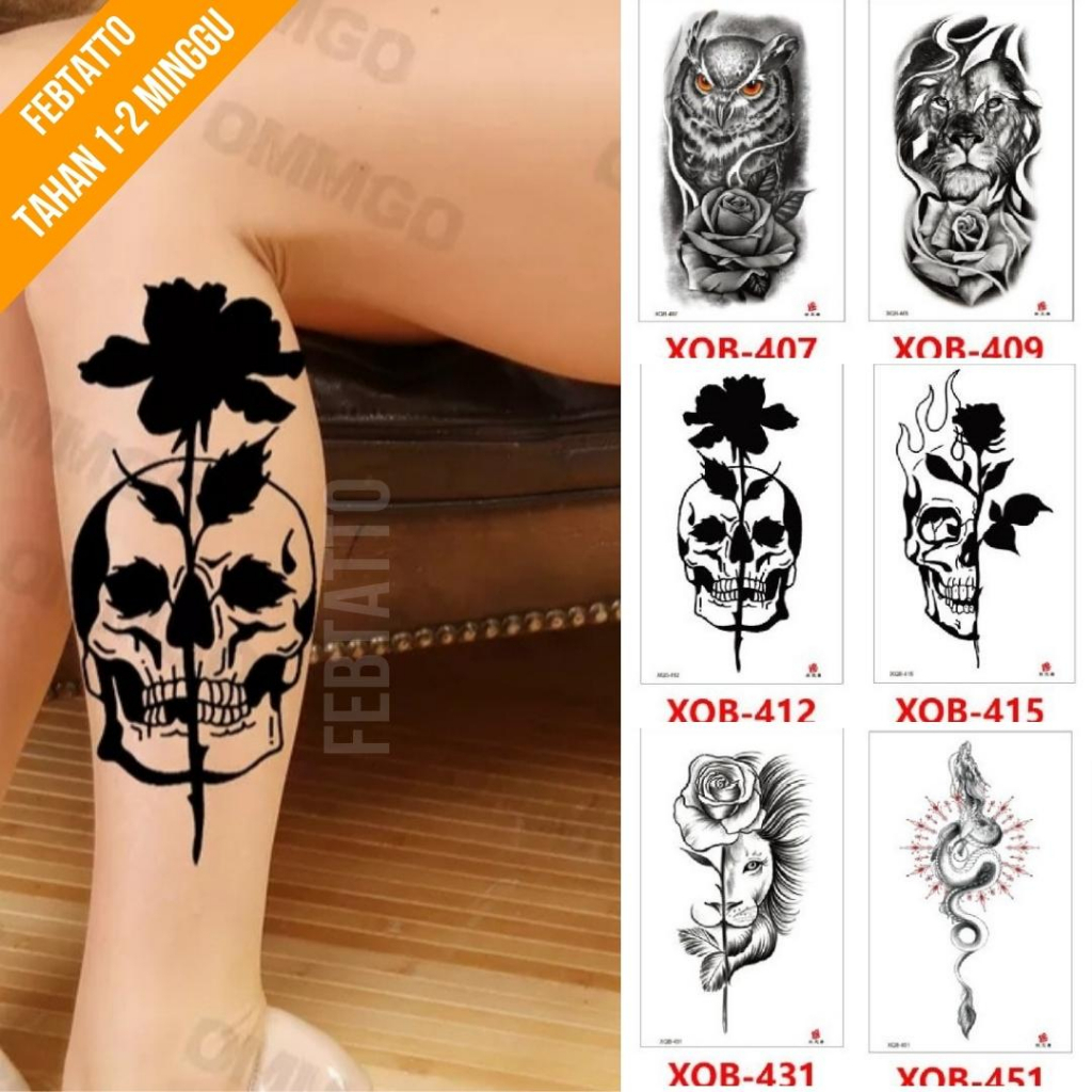 Tato Temporer Ukuran 21cmx11cm Tato Lengan Tato Dada Tato tangan Tato Kaki Tato Punggung Tato Jari  Motif Aesthetic Tatto Temporary Stiker Tato Halal Grosir Tato air motif burung hantu, macan, tengkorak, bunga, ular XQB 412