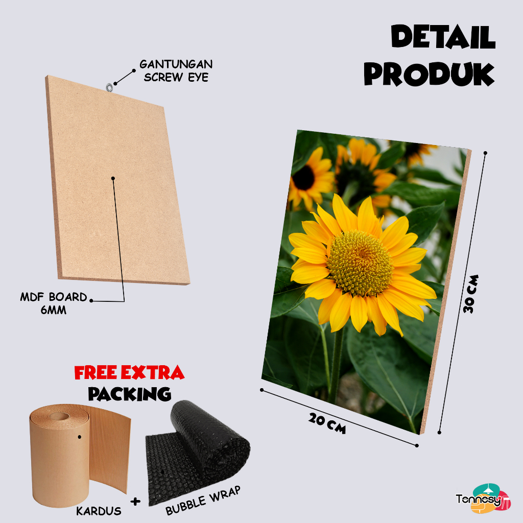TENNESY HIASAN DINDING SUN FLOWER 20x30CM WALL DECOR PAJANGAN KAYU POSTER DEKORASI DINDING KAMAR TIDUR RUMAH BUNGA MATAHARI