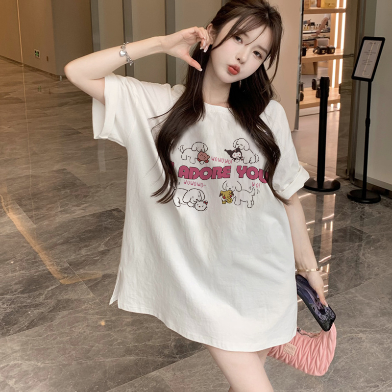 Print T-shirt Kaos Lengan Pendek Cartoon Cinnamon Dog Baju Wanita Oversize Korean Style