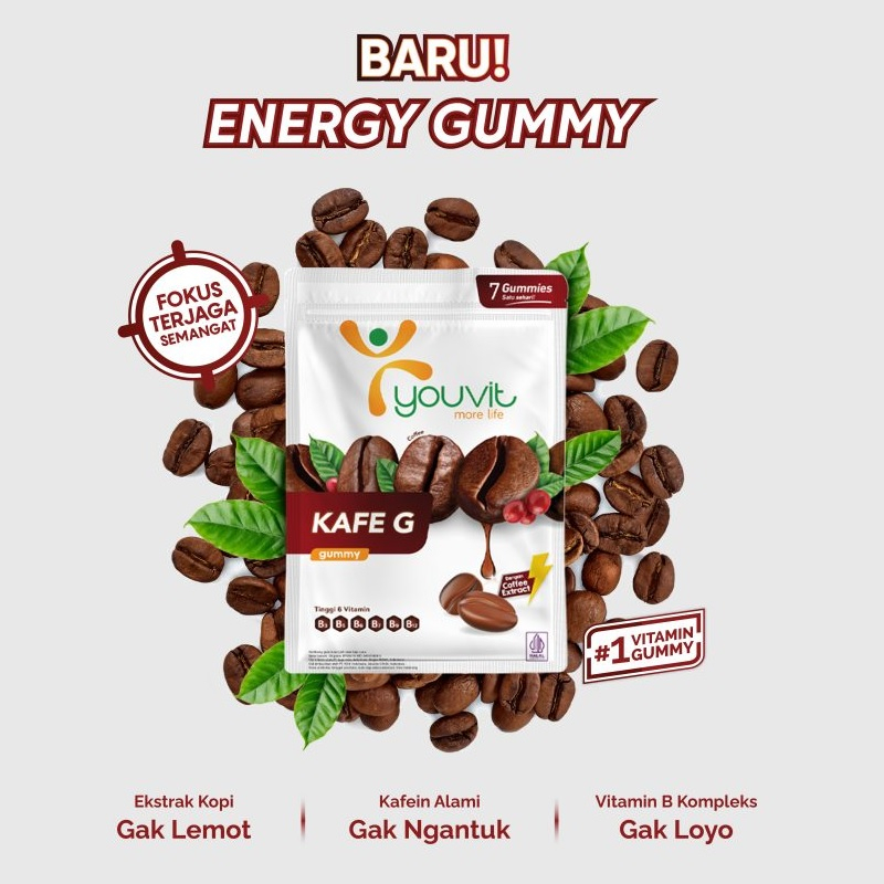 Youvit Kafe G Gummy 7Day 28gr Gummies Rasa Kopi Youvit Permen Kopi Energy Booster WHS