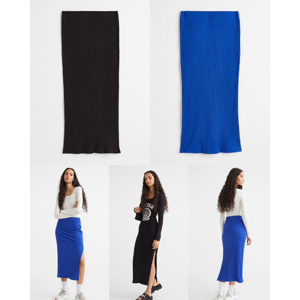 H&amp;M Ribbed Maxi Skirt with a Slit