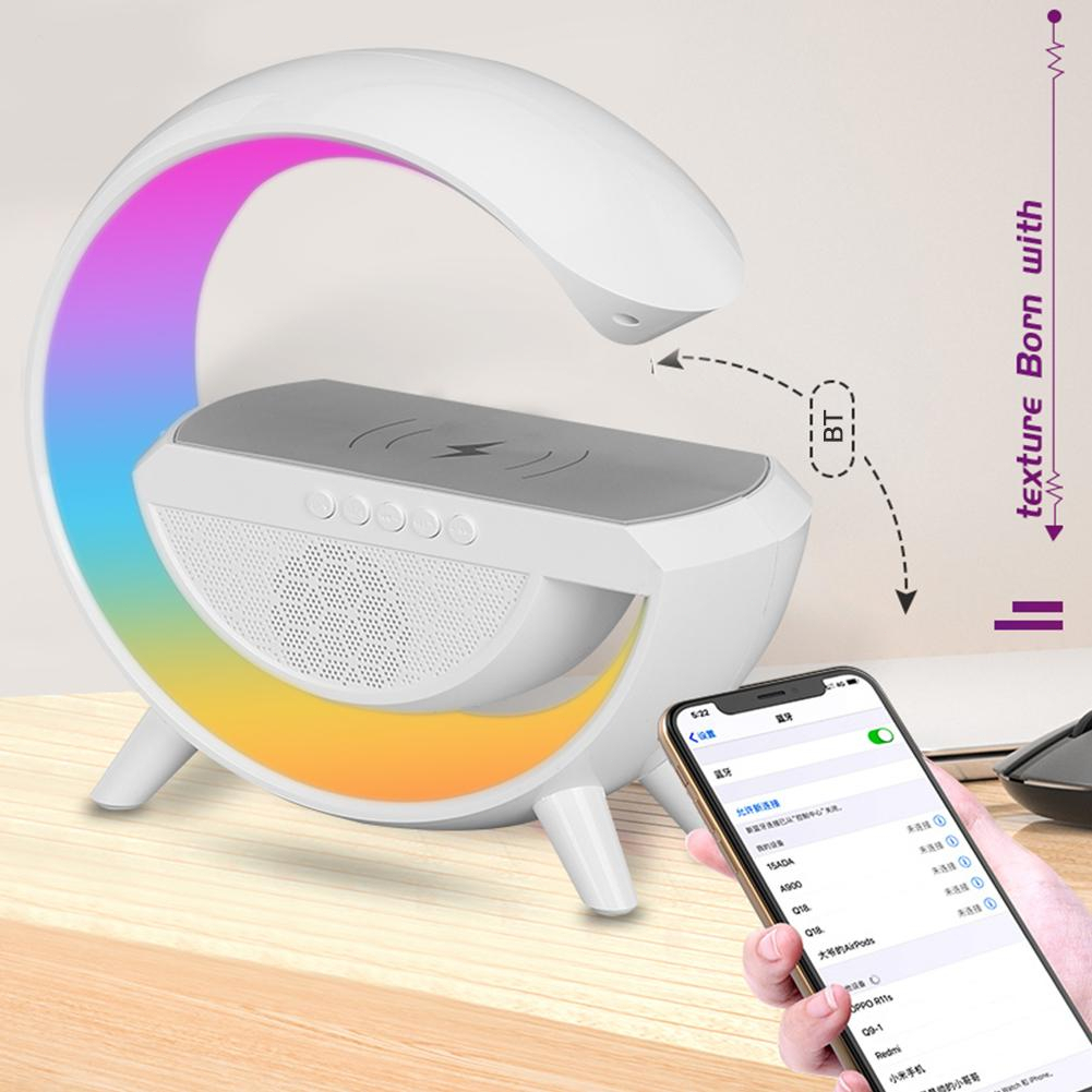 7 IN 1 Multifunctional RGB LED Ambient light Bluetooth Speaker 15w Wireless Charger Desk Lamp Bluetooth Speaker Clock Night Light