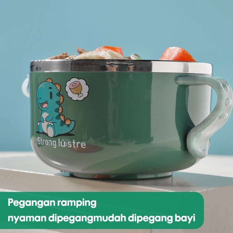 Mangkok Makan Balita Bahan Stainless 304 FREE SENDOK SILIKON Stainless Steel Kids Meal Bowl