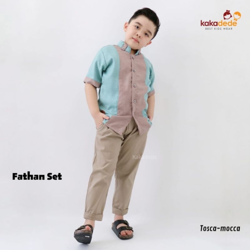 Fathan set size smlxlxxlxxxl 3-12 tahun set kemeja koko kakadede