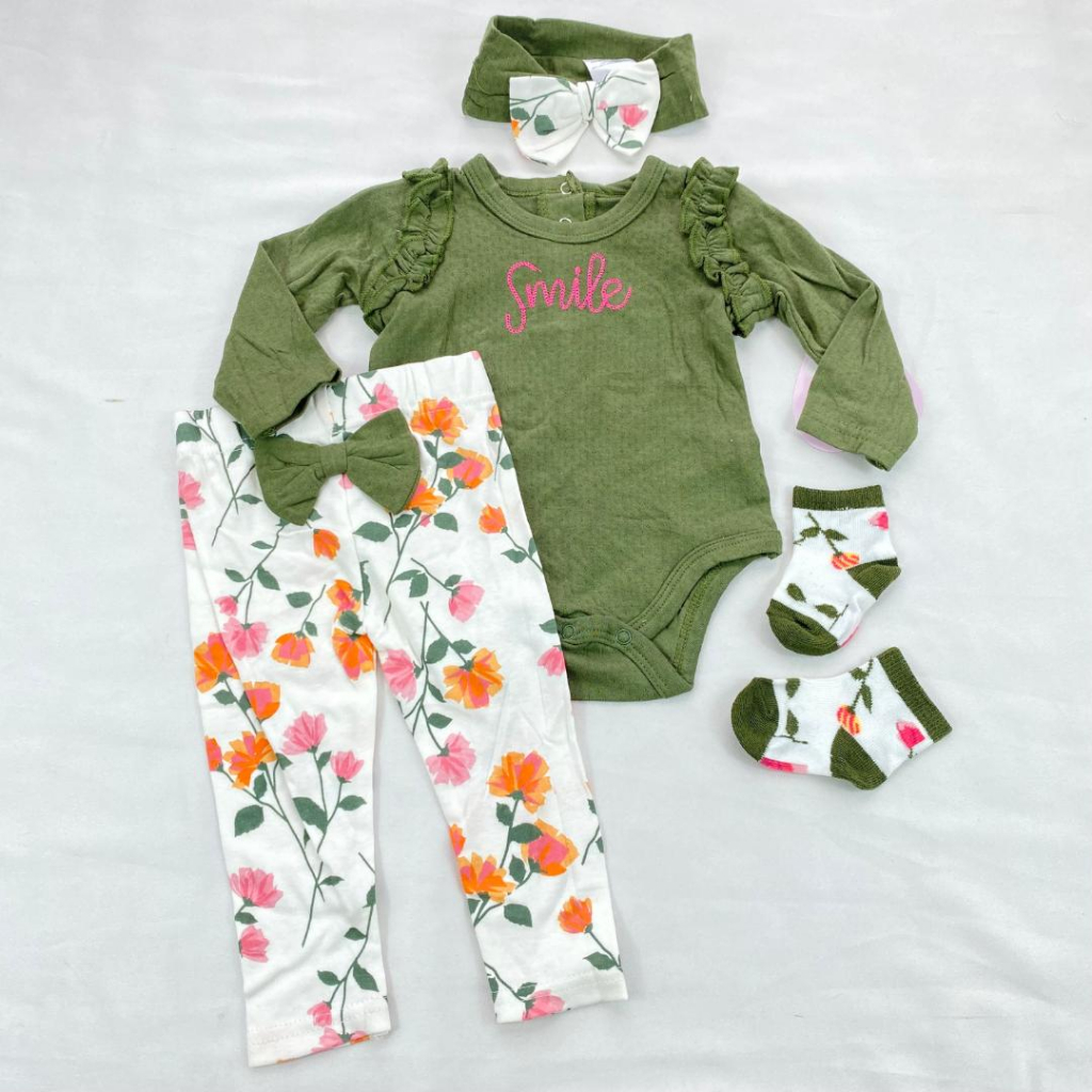 JUMPER SET 3in1 0-9 bulan import baju bayi perempuan setelan kaos kaki adem dan lembut premium ala korea