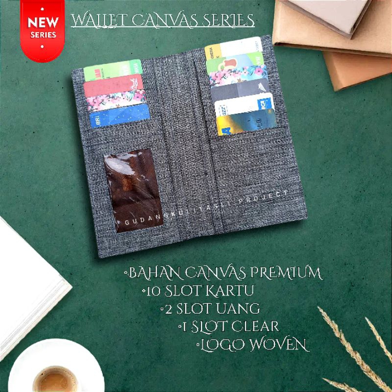 GKL Dompet Panjang Pria Wanita Bahan Kanvas Polos KVS01 Model Lipat 2 Dompet Kartu Panjang