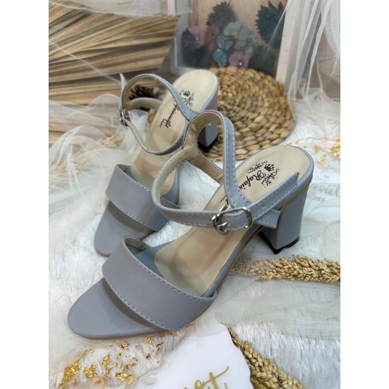 sandal wanita aurosa abu tali 7cm chunky