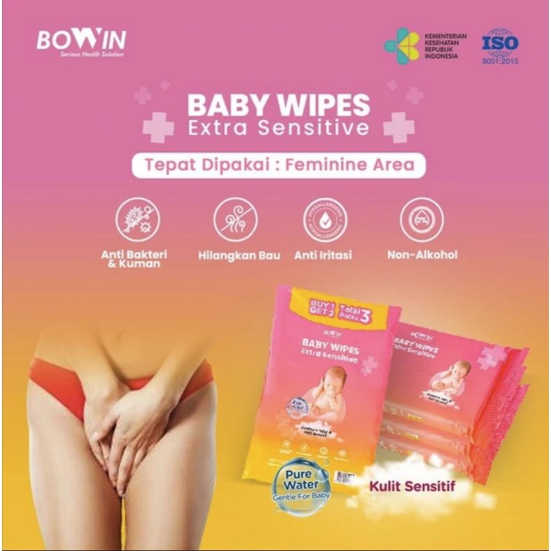 Bowin Tissue Basah PureWater Newborn &amp; Extra sensitive (1 Bag = 3 Pack)