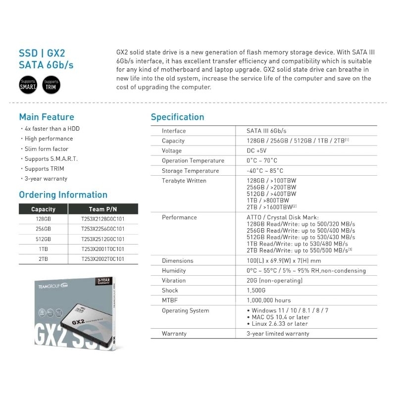 Team SSD GX2 2TB SATA