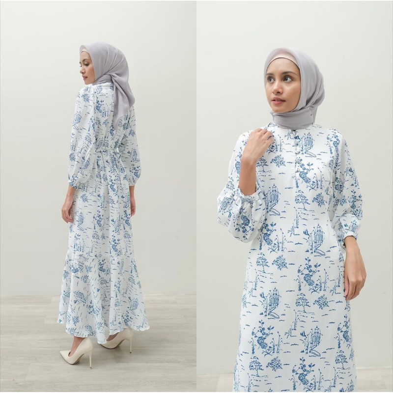 KARINA PATTERN LONGDRESS PUFFY SLEEVES HIJAB FRIENDLY - BAJU MUSLIM - GAMIS WANITA ELEGANT - PRINT DRESS KONDANGAN FORMAL KOREA - DRESS PESTA - MAXI DRESS - BRIDESMAID DRESS - HADIAH / KADO ULTAH CEWEK