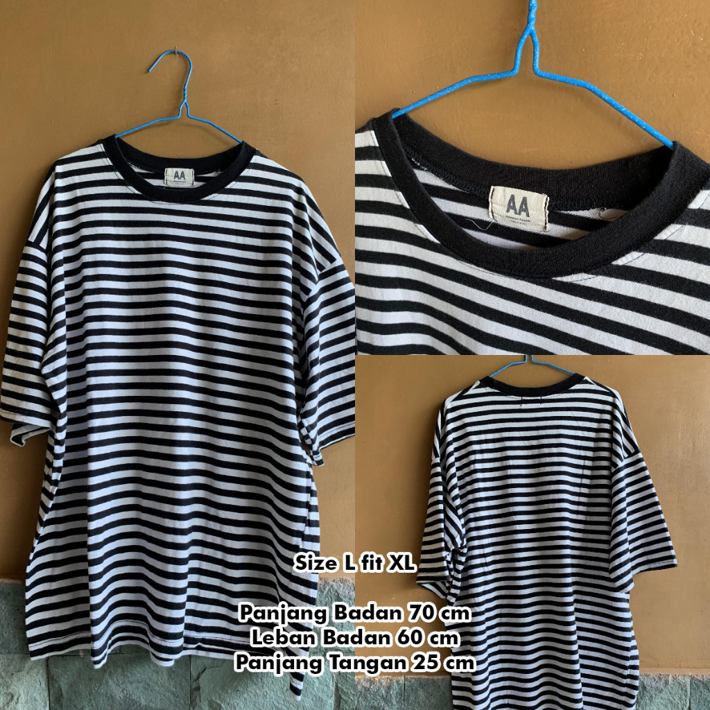 T-shirt Kaos Salur Awesome Apparel (AA) Hitam Putih Second Like New Size L fit XL