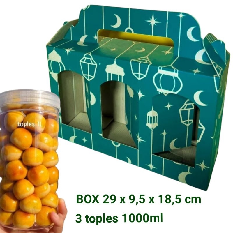 

BOX LEBARAN UNTUK 3 TOPLES 1000ML - box hampers - dus kue kering lebaran - hampers idul fitri