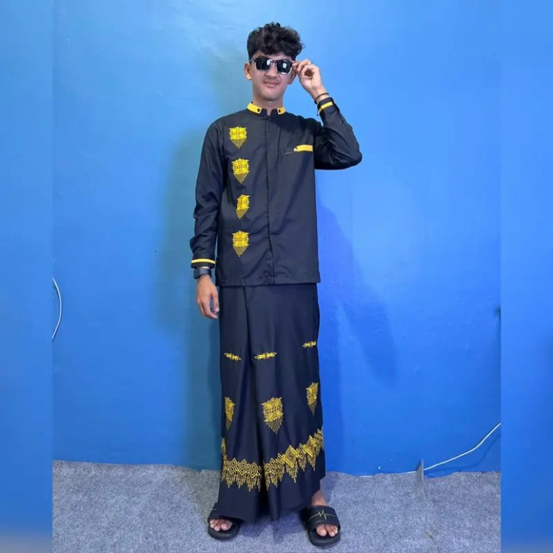 Baju koko pria Hitam Bordir Kuning/ Baju lebaran / Baju koko aceh / Bahan premium MOHON TANYAKAN STO