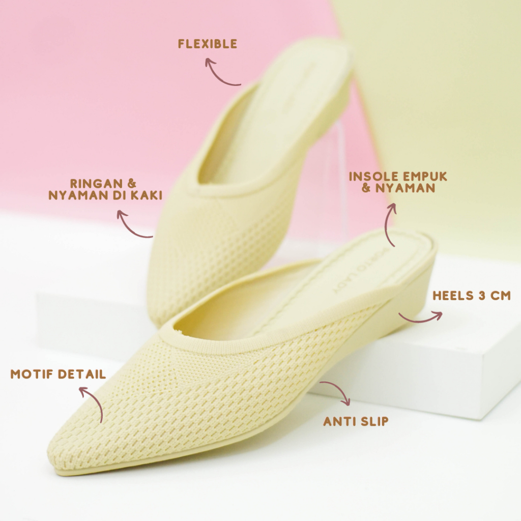 DTB - Porto Leveling Sepatu Kantor Wanita Wedges Heels 5CM Selop Casual Anti Slip Nyaman Porto Lady