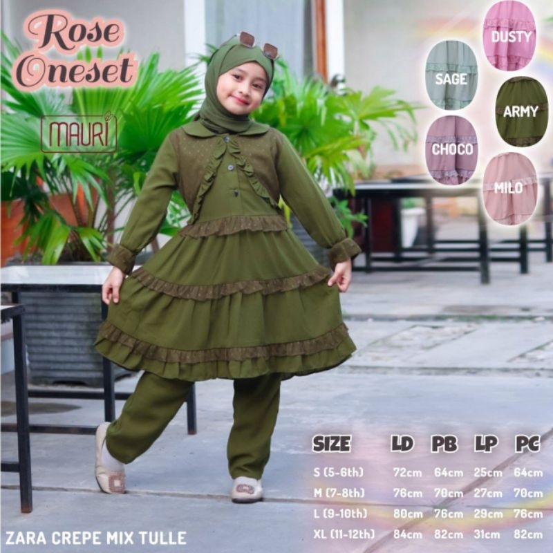 ROSE ONESET SETELAN BAJU MUSLIM ANAK PEREMPUAN BAJU CELANA PASMINA POLOS