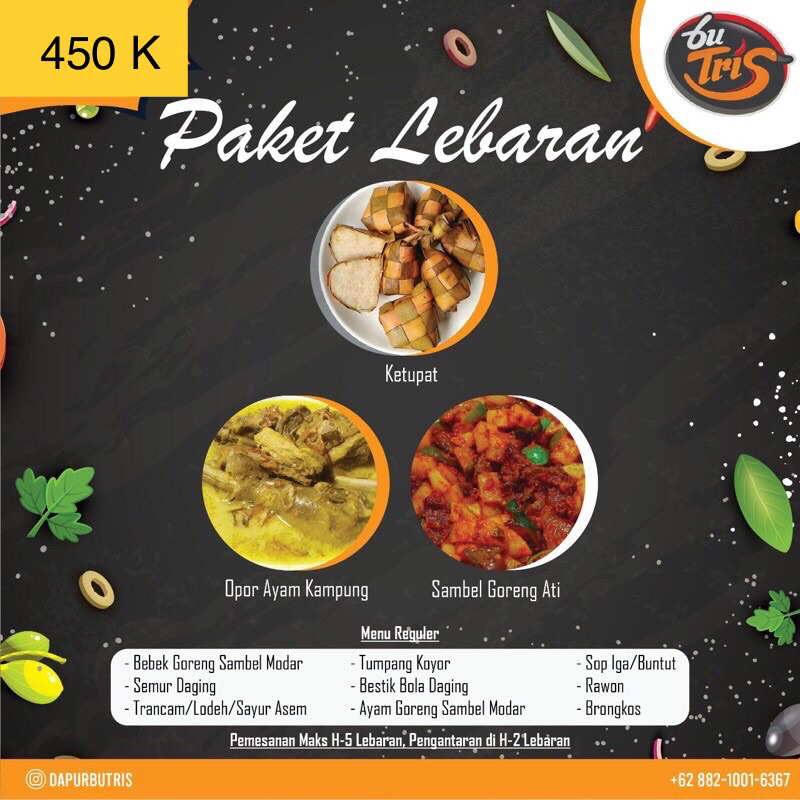 

Menu lebaran : Opor | krecek | sayur godog | tumpang koyor | semur daging | brongkos | rawon , dll