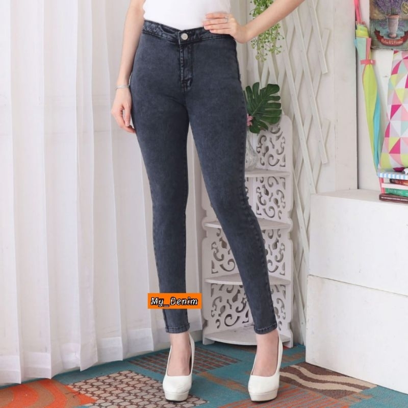 CELANA HIGHWAIST JEANS POLOS WANITA