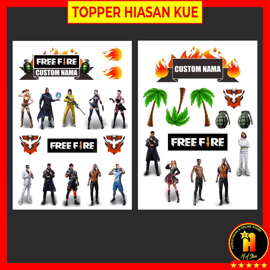 

Topper Karakter Free Fire FF Hiasan Kue Cake Ulang tahun Acara Pesta Bahan Kertas Foto Kualitas Glossy