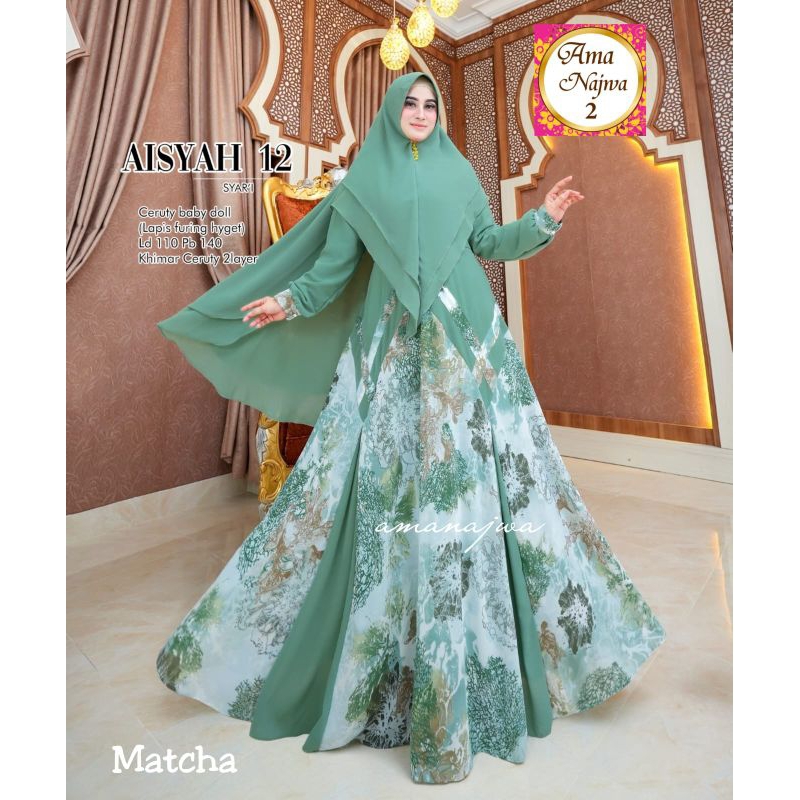 AISYAH SYARI 12 /GAMIS SYARI JUMBO LD 110 PESTA PARTY DRESS PREMIUM CERUTY BABYDOLL MUSLIM MODERN ME