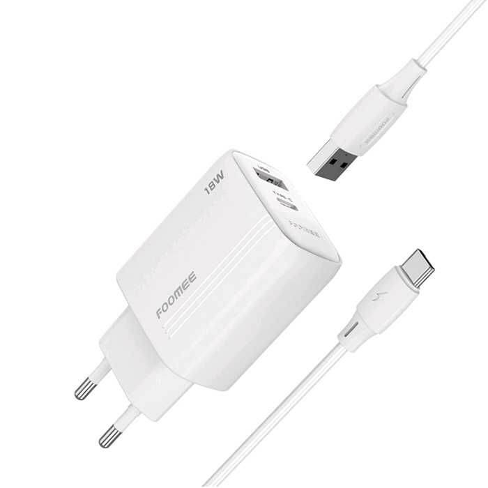 FOOMEE QUICK CHARGER KIT QC 3.0 + PD20W WITH TYPE-C CABLE FR117-C - Charger Fast Charging 2 Port out
