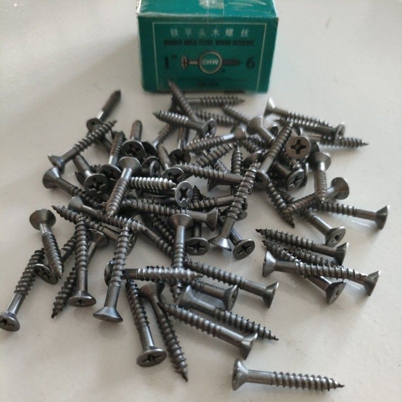 1 Kotak Skrup kayu 1 inch skrup engsel skrup kunci pintu paku baut 1" sekrup kayu serbaguna skrup 1 