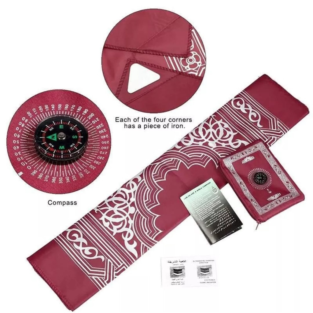 Sajadah Lipat Sajadah Travel Kompas Kiblat Pocket Prayer Mat With Compass