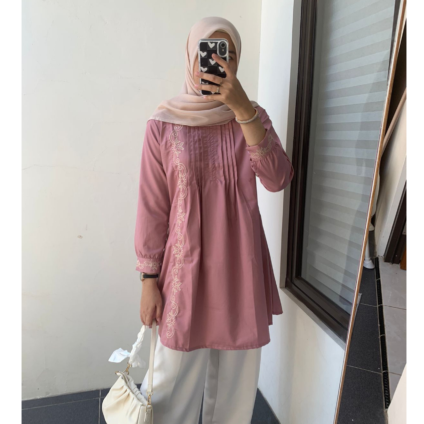 ALISYA TUNIK  - tunik katun toyobo bordir, baju atasan tunik kerja ngantor santai