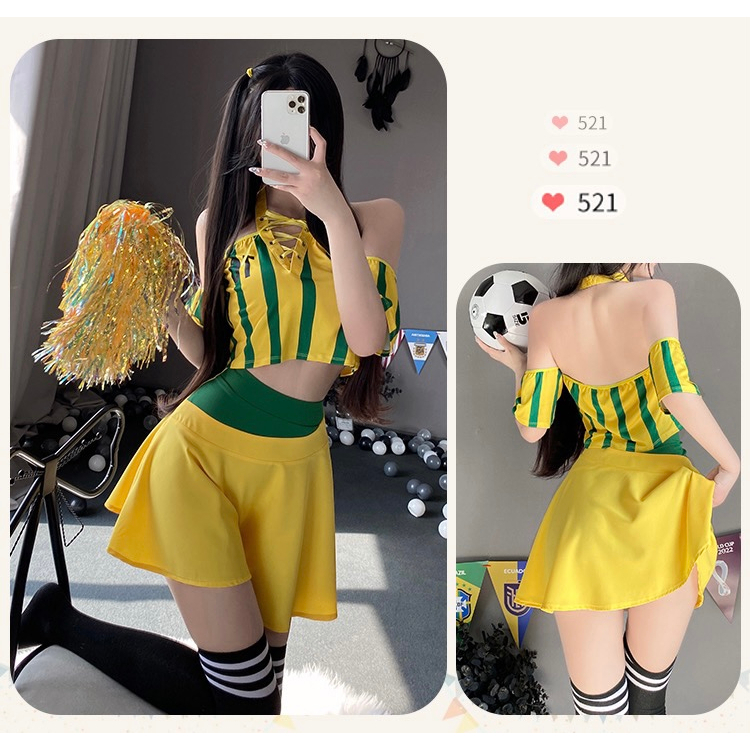 Lingerie Sexy hot Halter Garis Sepak Bola Piala Dunia Seragam Cosplay 3A210