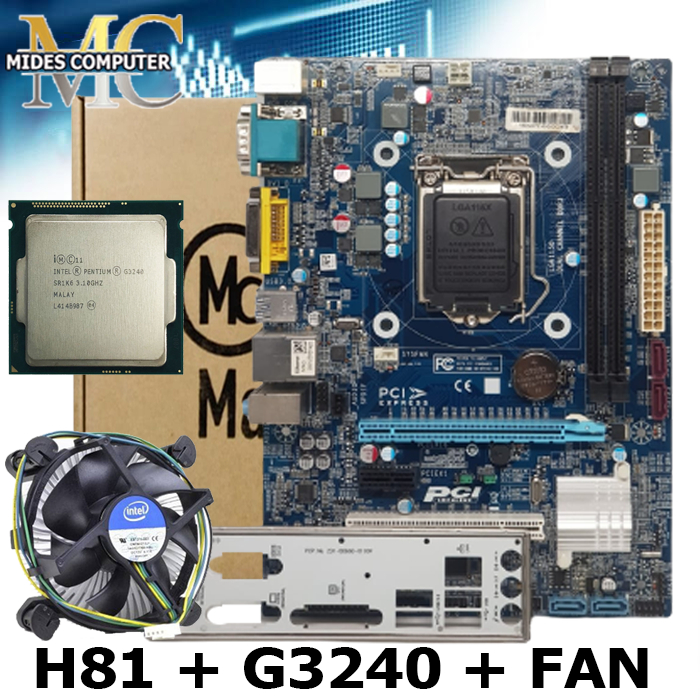 Mainboard Mobo H81 LGA 1150 + pentium G3220 / G3240 / G3260 dan fan