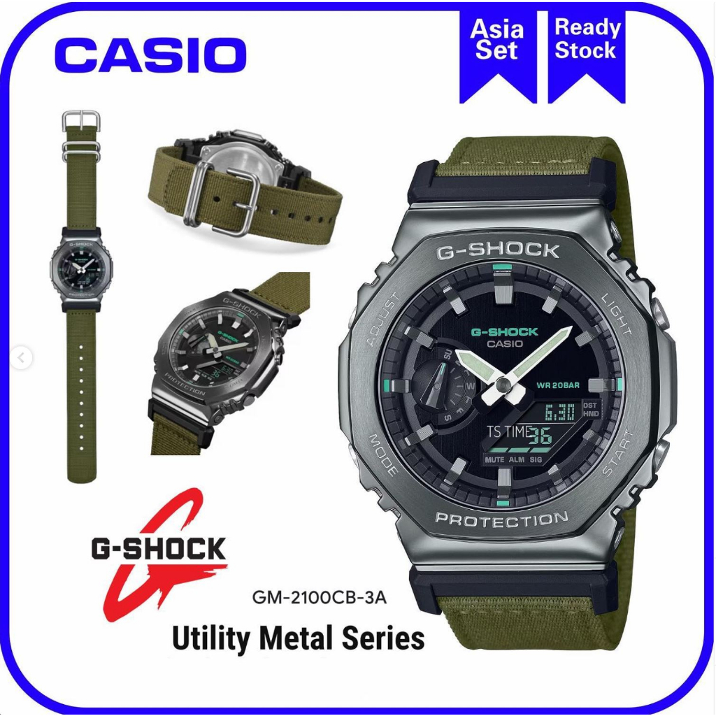 Jam Tangan Pria G-Shock CasiOak With Fabric Strap Metal Face GM-2100 GM-2100CB-3A NATO