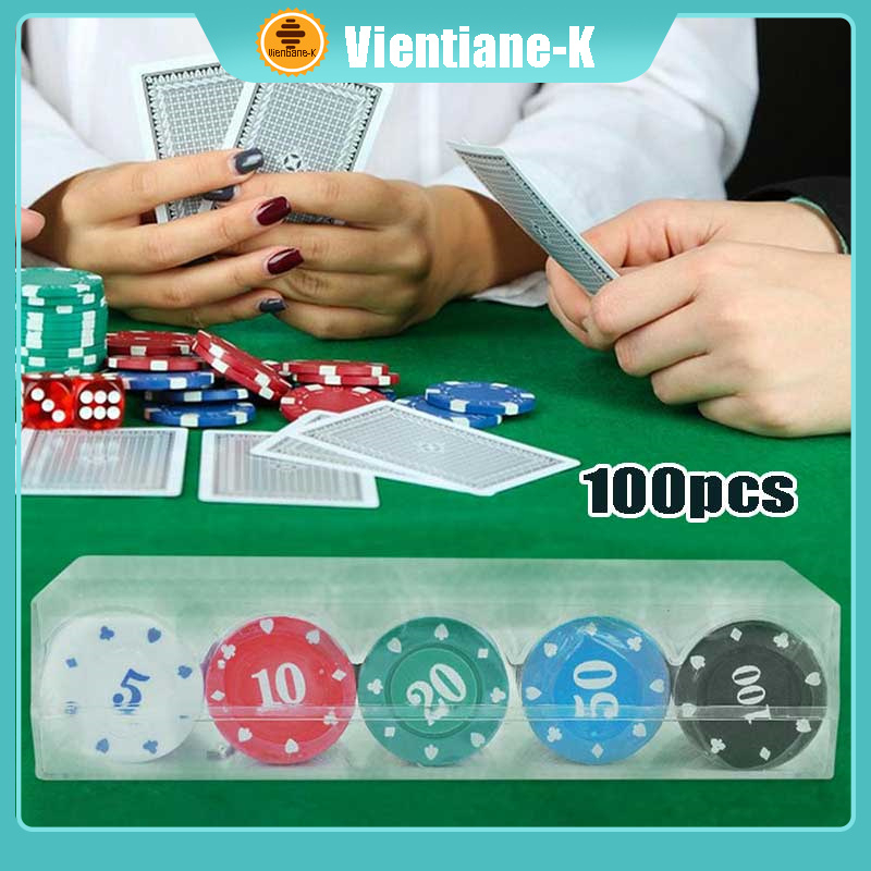 100pcs Texas Holdem Poker Chip Koin Poker With Acrylic Box