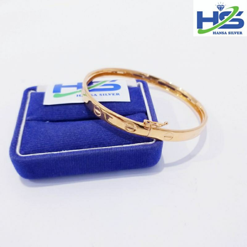 Gelang Perak Asli Silver 925 Lapis Emas Kuning Model Bangle - Gelang Perak Wanita