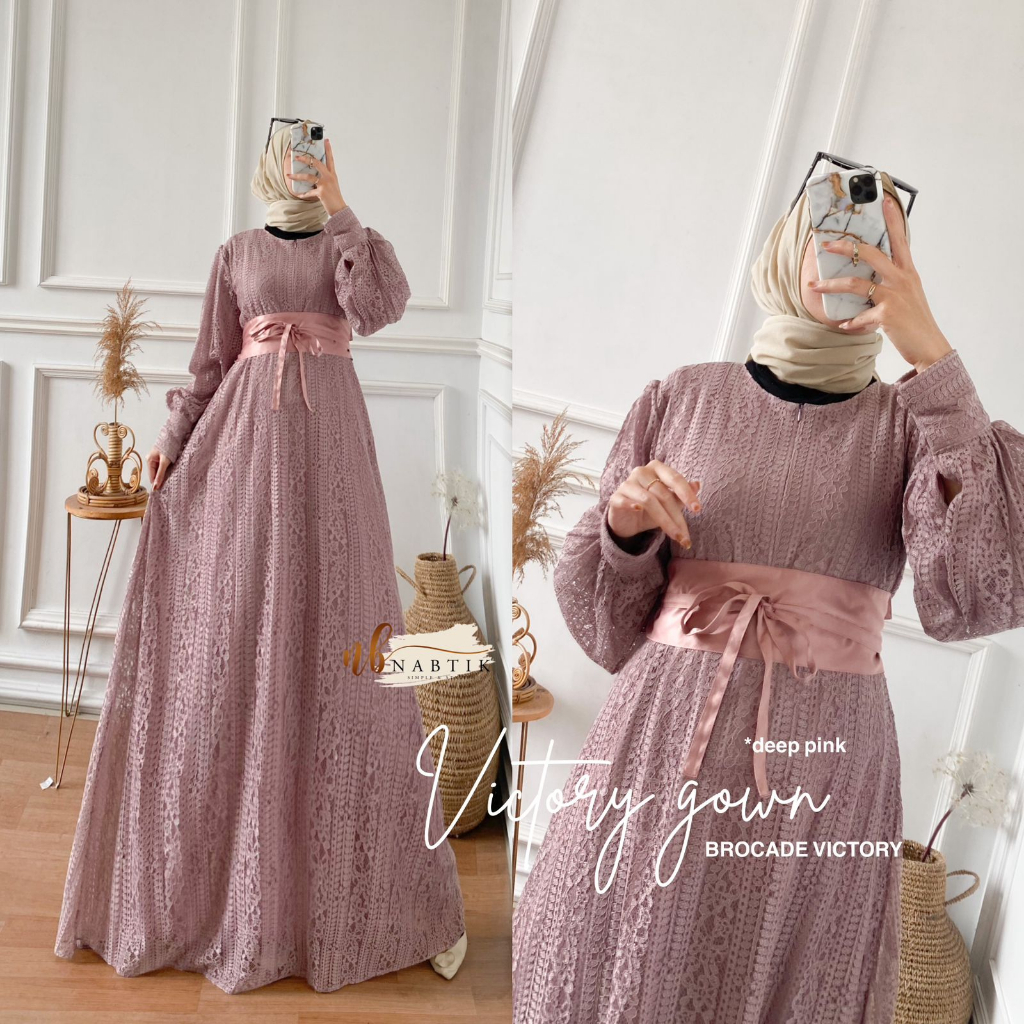 Gamis Nabtik Matt Brokat Victory  Busui Friendly  Belt Bisa dilepas  Lengan Kancing  Ld 110 Pb 140