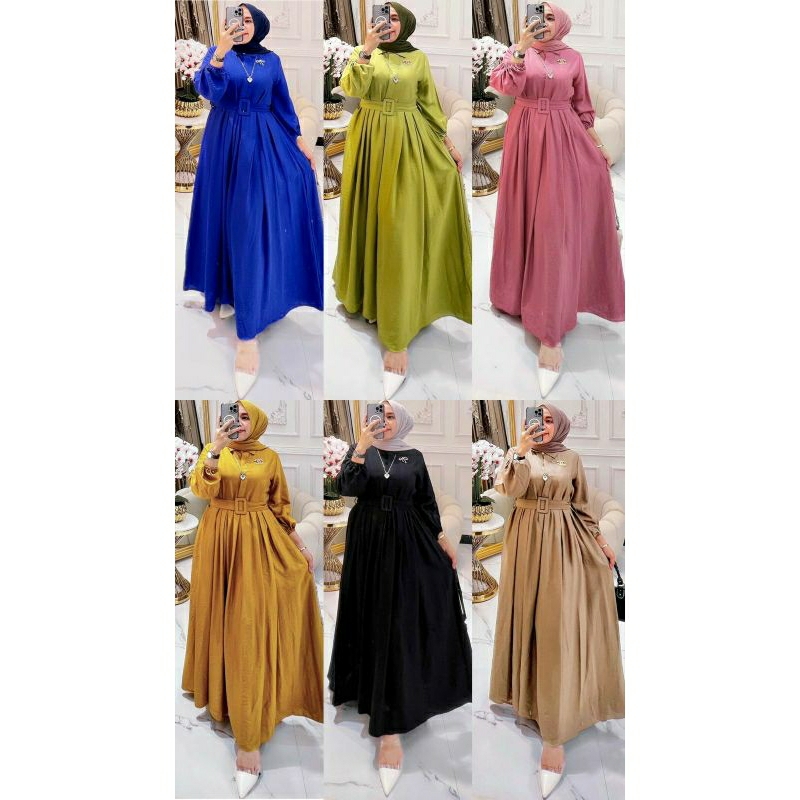 Hazel Dress, GAMIS MUSLIM CANTIK POLOS MODIS FIT XL LD 106 BAHAN LINEN CRINKLE PREMIUM KANCING BUSUI TERMURAH TERLARIS OOTD