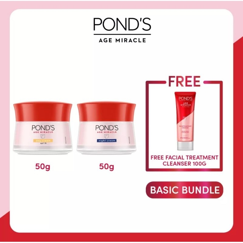 Paket Hemat Ponds Age Miracle Day Cream 50gr + Ponds Age Miracle Night Cream 50gr FREE Ponds Age Mir