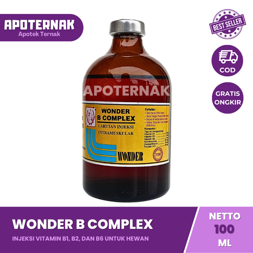 WONDER B COMPLEX 100 ml | Vitamin B Kompleks Injeksi Hewan | Vitamin B Complex Komplek B1 B2 B6 | WONDER