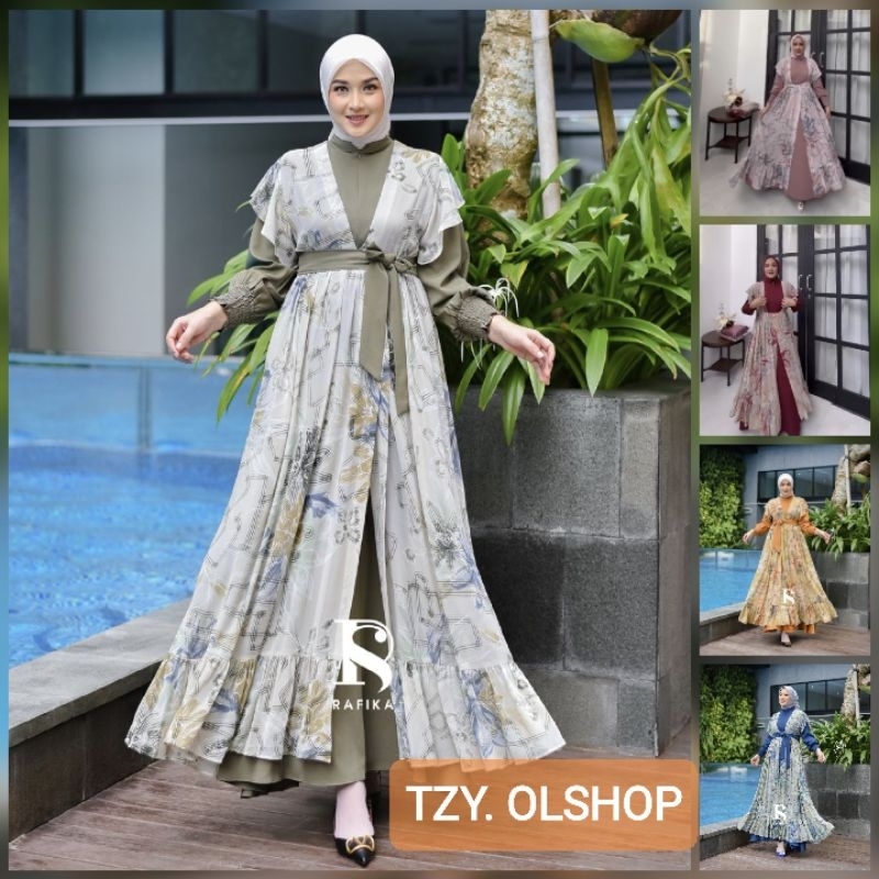 (poN) RAFIKA ADEEVA RAYA (dress+outer) Baju Dress Gamis dan Outer Wanita Muslimah Adeeva Raya Series