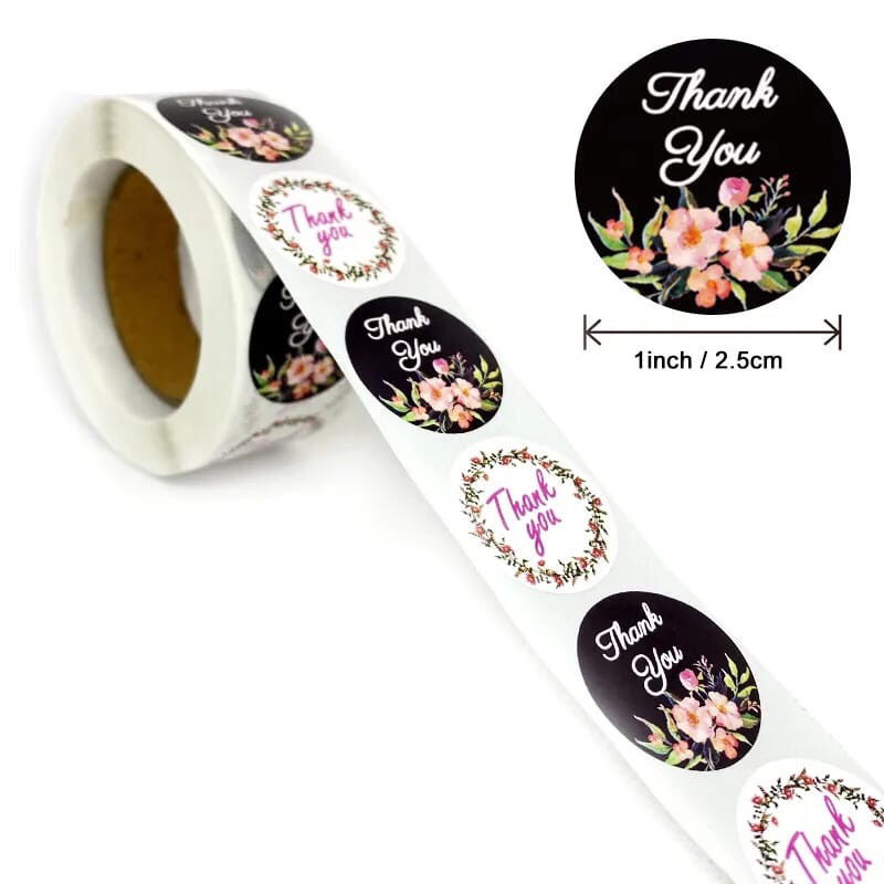 PROMO!! Sticker ThankYou 1roll isi 500pcs Motif Flower &amp; Daisy/Sticker Thank's 2.5cm/Label Serbaguna