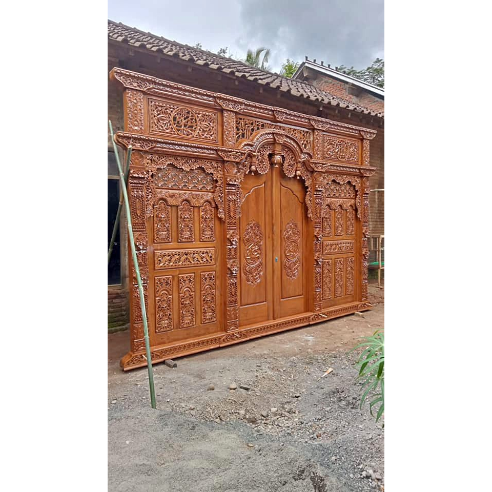 pintu gebyok ukir jati jepara ukuran 4meter pintu model kaligrafi