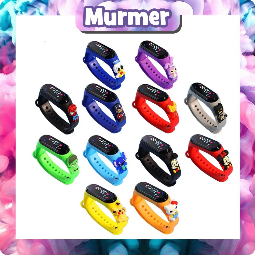 MurmerOfficial Jam Tangan Digital Elektronik Tahan Air Led Rubber Motif Karakter Anak Laki-laki Perempuan Pria Wanita Couple Dewasa Semua Umur Gelang JT057