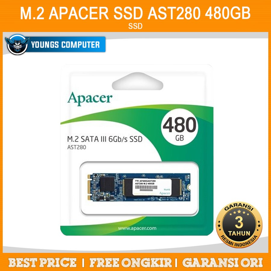 SSD APACER AST280 M.2 480GB SATA - SSD 480GB M.2 SATA - RESMI 3 TAHUN