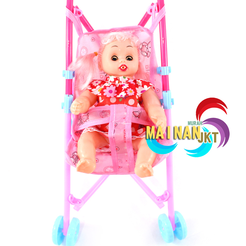 MAINANKEI MAINAN ANAK MURAH BONEKA POPOK STROLER DAPAT MENANGIS LS8888-12 DORONGAN BONEKA TERDAPAT POPOK NGOMPOL