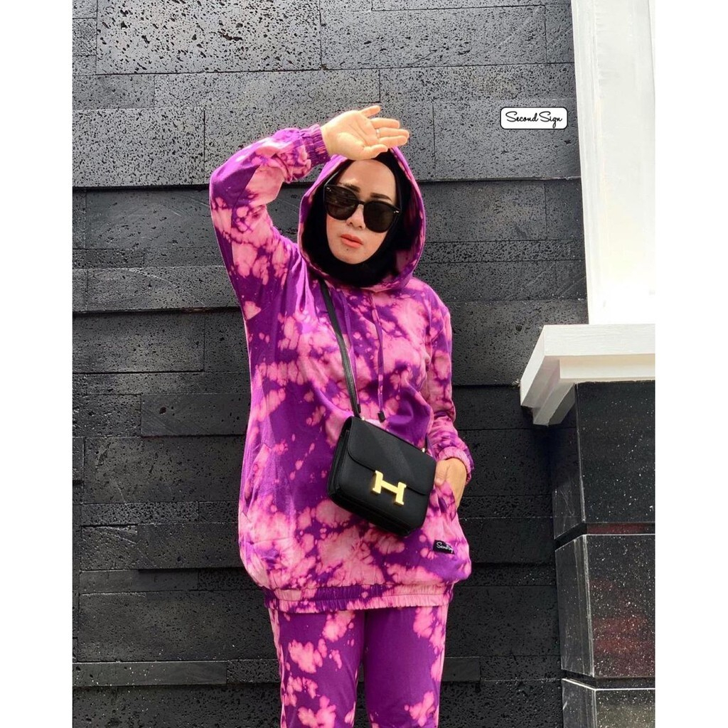 Tie Dye Long Top Hoodie Purple by Second Sign