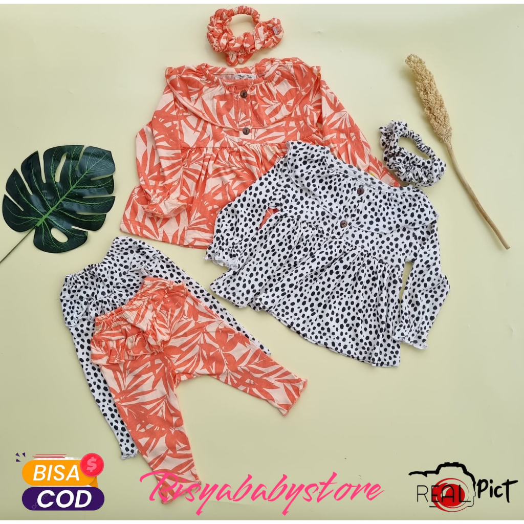 0-12 bulan setelan bayi perempuan queenzy free headband setelan bayi cewek SNI premium