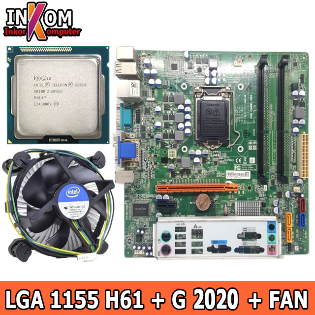 Mobo Motherboard Paket Mobo H61 Oem + Processor G2020/G2030 Dan FAN